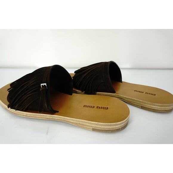 Miu Miu Fringe Brown Suede Mule Sandals Size 36.5 - Picture 7 of 9